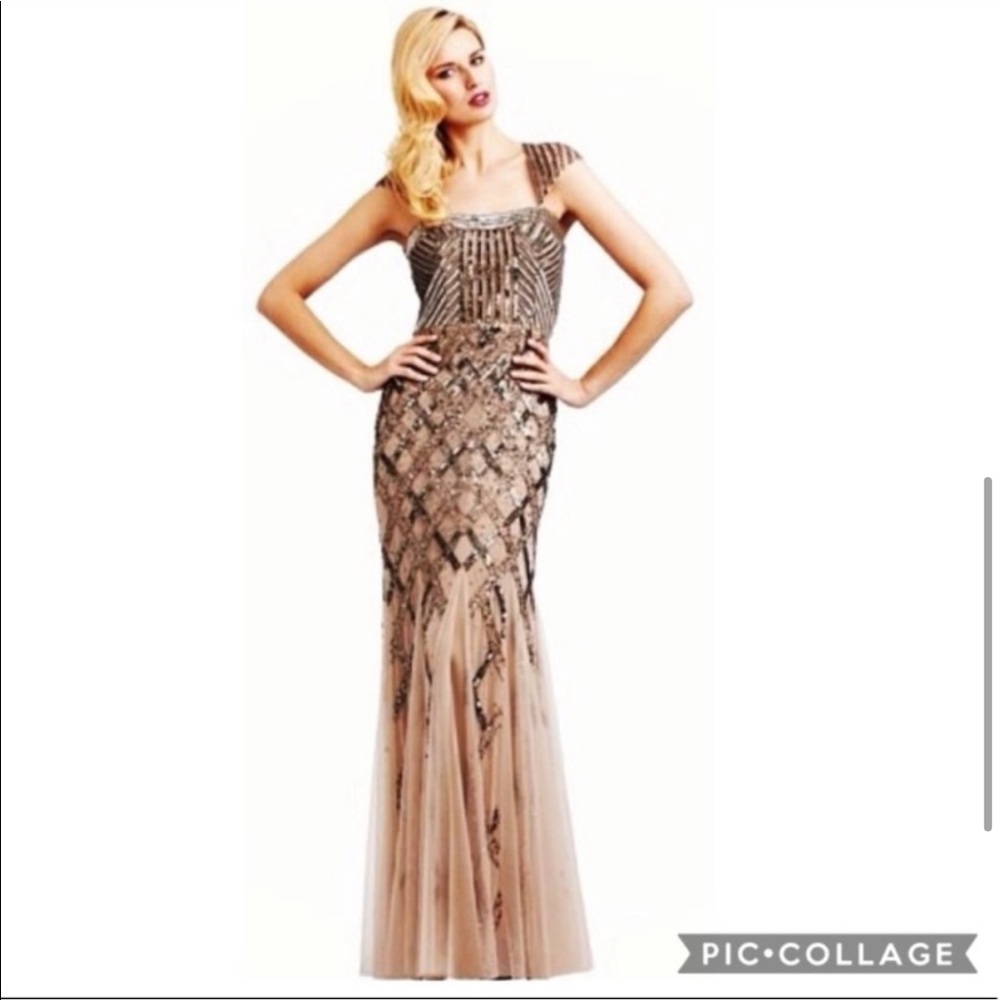 Adrianna Papell Cap Sleeve Beaded Gatsby Gown - Picture 4 of 16